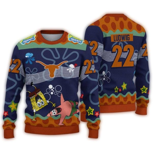 Personalized Texas Longhorns SpongeBob Ugly Sweater 1
