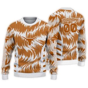 Personalized Texas Longhorns Swirl Flow Ugly Sweater