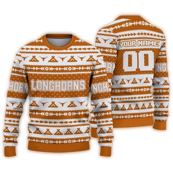 Personalized Texas Longhorns Tent Stripes Ugly Sweater 1