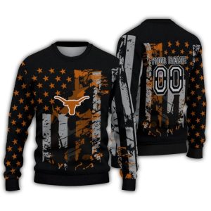 Personalized Texas Longhorns Vintage Usa Flag Ugly Sweater
