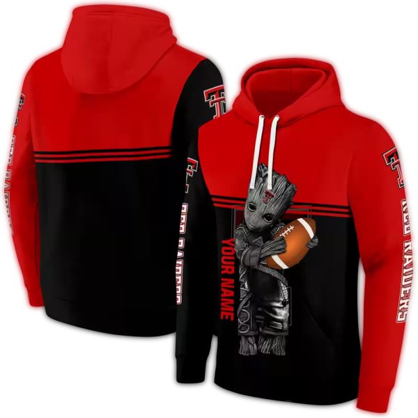 Personalized Texas Tech Red Raiders Baby Groot AOP Hoodie 1