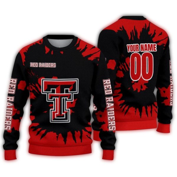 Personalized Texas Tech Red Raiders Burst Swirl Ugly Sweater 1