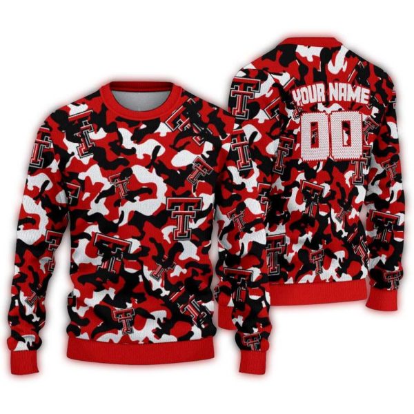Personalized Texas Tech Red Raiders Camouflage Motif Ugly Sweater 1