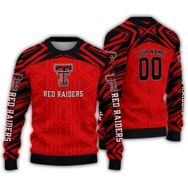 Personalized Texas Tech Red Raiders Chevron Pattern Ugly Sweater 1