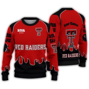 Personalized Texas Tech Red Raiders Flame Border Ugly Sweater