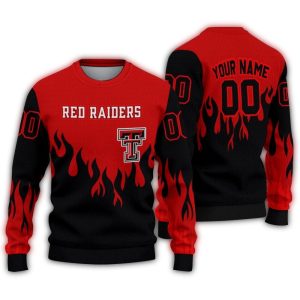 Personalized Texas Tech Red Raiders Flame Outline Ugly Sweater
