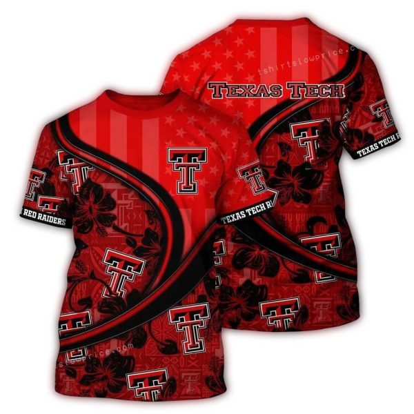 Personalized Texas Tech Red Raiders Floral Flower and Flag US AOP T Shirt 1