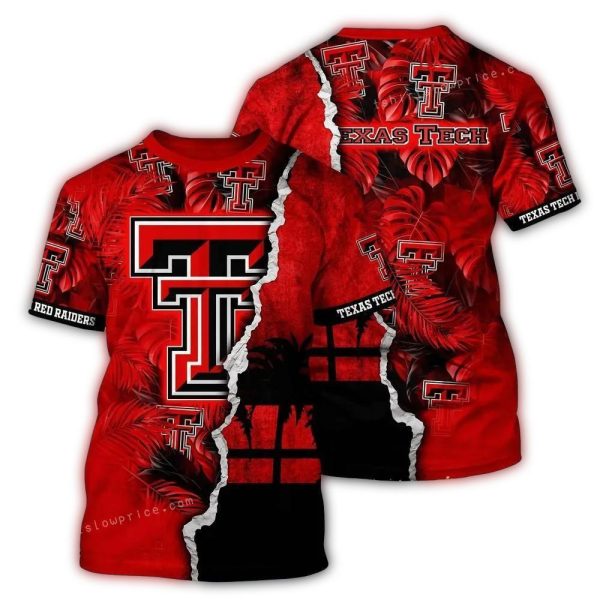 Personalized Texas Tech Red Raiders Floral Leafs Scratch AOP T Shirt 1