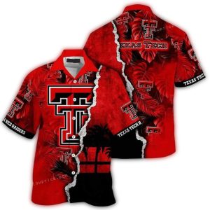 Personalized Texas Tech Red Raiders Floral Leafs Scratch Hawaiian Shirt