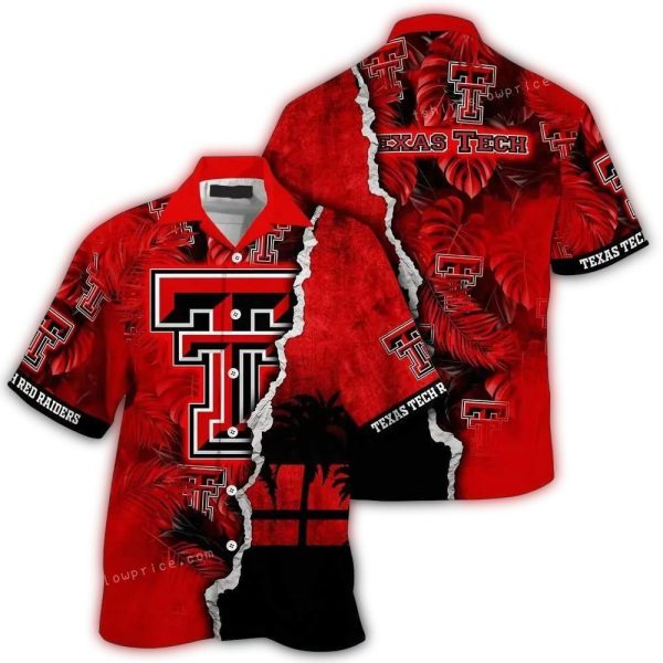 Personalized Texas Tech Red Raiders Floral Leafs Scratch Hawaiian Shirt 1