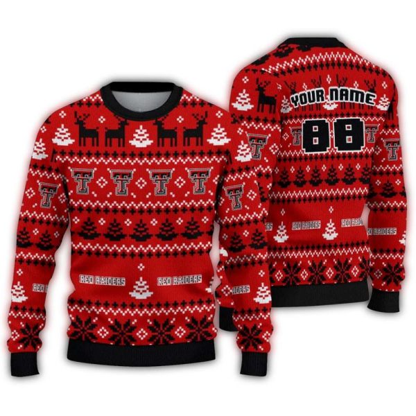 Personalized Texas Tech Red Raiders Pattern Christmas Ugly Sweater 1
