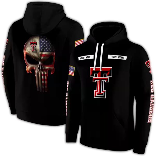 Personalized Texas Tech Red Raiders Punisher Skull AOP Hoodie 1