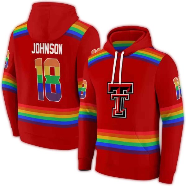 Personalized Texas Tech Red Raiders Rainbow Stripes AOP Hoodie 1