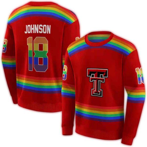 Personalized Texas Tech Red Raiders Rainbow Stripes AOP Sweatshirt 1