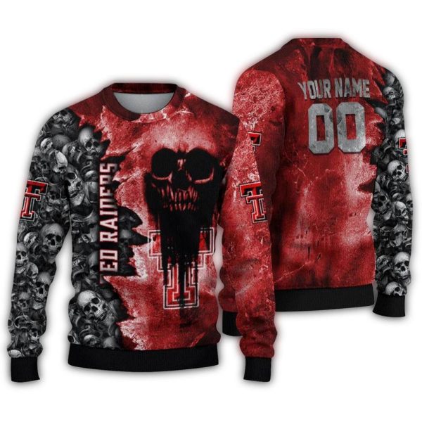 Personalized Texas Tech Red Raiders Skull Collage Ugly Sweater 1