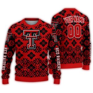 Personalized Texas Tech Red Raiders Snowflake Matrix Ugly Sweater