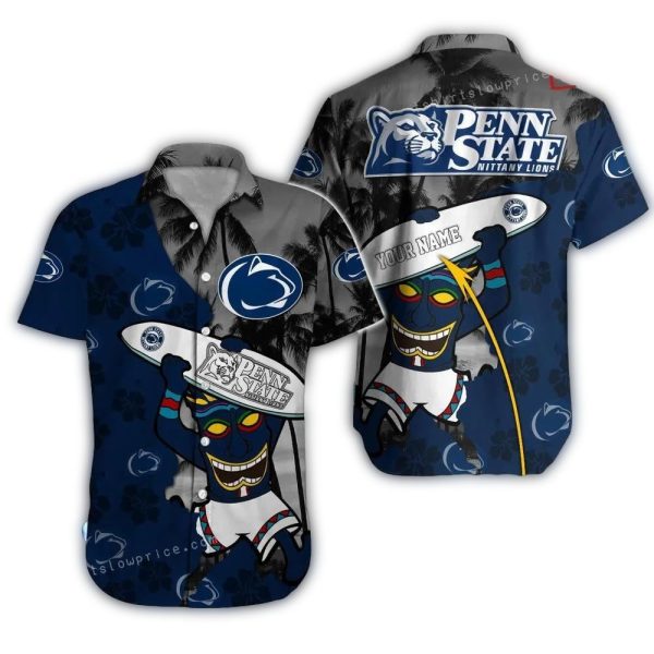 Personalized Tiki Surf Beach With Penn State Nittany Lions Hawaiian Shirt 1