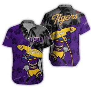 Personalized Tiki Surf Lsu Tigers Tropical Hawaiian Shirt