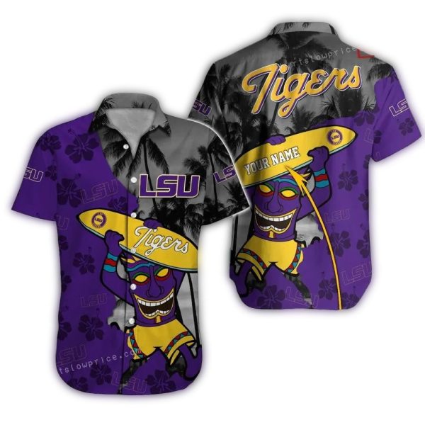 Personalized Tiki Surf LSU Tigers Tropical Hawaiian Shirt 1