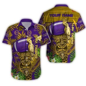 Personalized Tiki And Parrot Floral Lsu Tigers Hawaiian Shirt