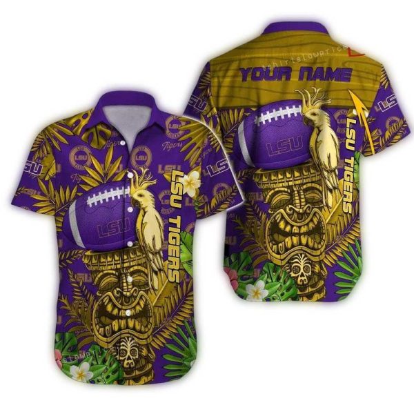Personalized Tiki and Parrot Floral LSU Tigers Hawaiian Shirt 1