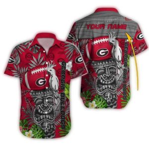 Personalized Tiki And Parrot Georgia Bulldogs Floral Hawaiian Shirt