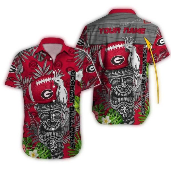 Personalized Tiki and Parrot Georgia Bulldogs Floral Hawaiian Shirt 1
