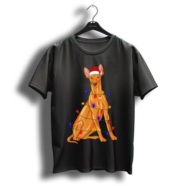 Pharaoh Hound Wrapped In Christmas Lights With Santa Hat T Shirt 1 t shirt 1