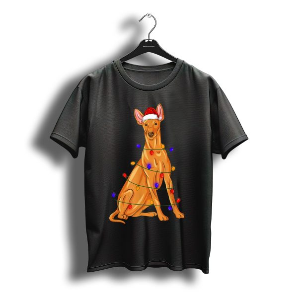 Pharaoh Hound Wrapped In Christmas Lights With Santa Hat T Shirt t shirt 1