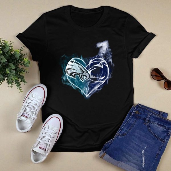 Philadelphia Eagles And Penn State Nittany Lions Heart Fusion T Shirt Black 1