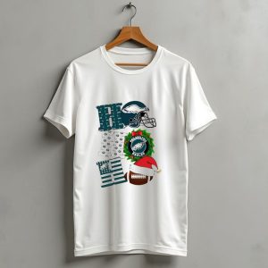 Philadelphia Eagles Ho Ho Ho Merry Christmas Football Helmet Wreath Santa Hat T Shirt