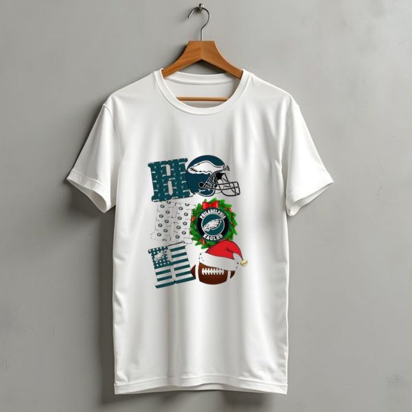 Philadelphia Eagles Ho Ho Ho Merry Christmas Football Helmet Wreath Santa Hat T Shirt 1 t shirt 1