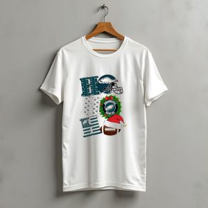 Philadelphia Eagles Ho Ho Ho Merry Christmas Football Helmet Wreath Santa Hat T-Shirt