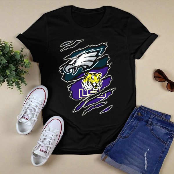 Philadelphia Eagles LSU Tigers Ripped T Shirt Black 1
