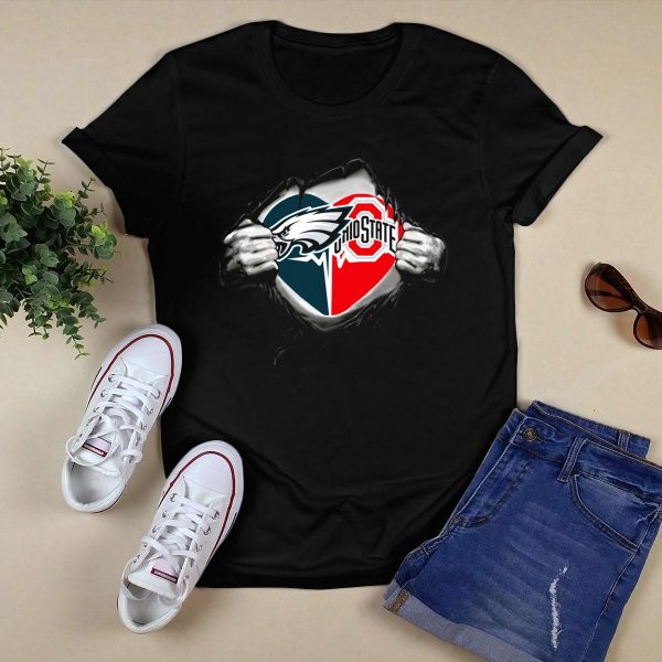 Philadelphia Eagles Ohio State Buckeyes Heart T Shirt Black 1