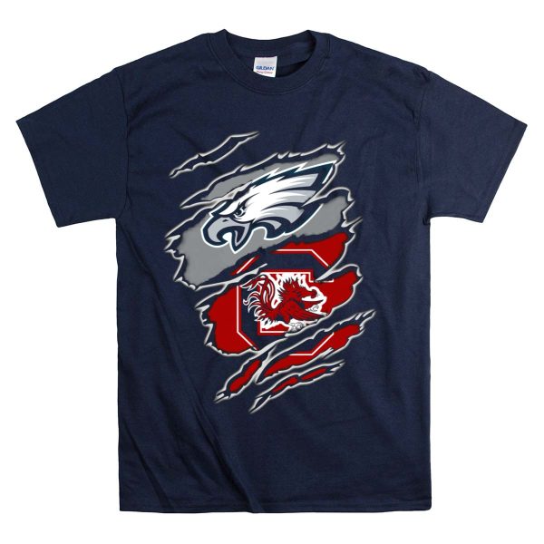 Philadelphia Eagles South Carolina Gamecocks Claw Mark Logo Fusion T Shirt 1 Navy