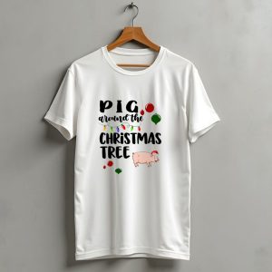 Pig Around The Christmas Tree Festive Ornaments T Shirt 1