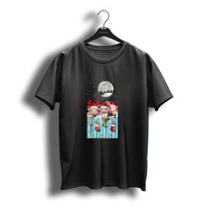 Pig Christmas Sock Santa Hats And Moonlit Farm Scene T-Shirt