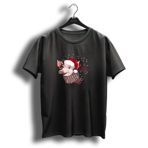 Pig Santa Hat Merry Christmas Happy New Year Snowflakes T Shirt