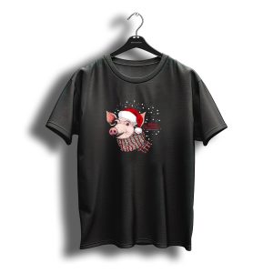 Pig Santa Hat Merry Christmas Happy New Year Snowflakes T-Shirt
