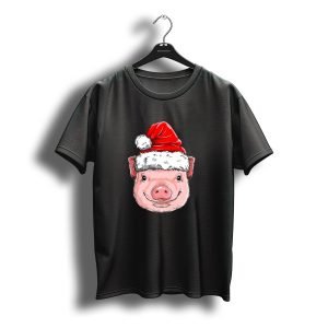 Pig With Santa Hat Christmas Farmer Girl Holiday T-Shirt
