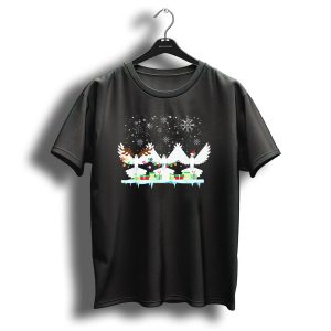 Pigeon Reindeer Antlers Santa Hat Christmas Lights Snowflakes T Shirt