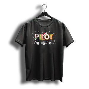 Pilot Christmas Heartbeat Airplane Snowflakes Santa Hat T-Shirt
