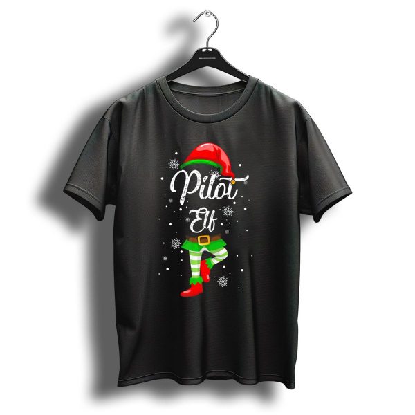 Pilot Elf Christmas Snowflakes Green Red Hat Striped Pants Boots T Shirt 1 t shirt 1
