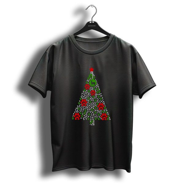 Pine Dog Paw Christmas Tree With Red Star And Reindeer Ornaments T Shirt 1 t shirt 1