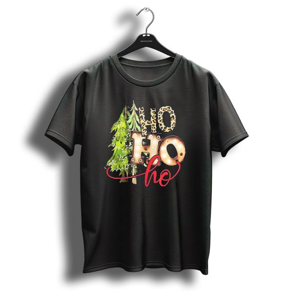 Pine Trees Ho Ho Ho Christmas Lights Leopard Print T Shirt 1 t shirt 1