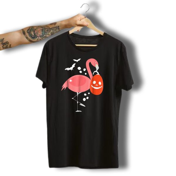 Pink Flamingo Halloween Bat Pumpkin Spider T Shirt t shirt 1
