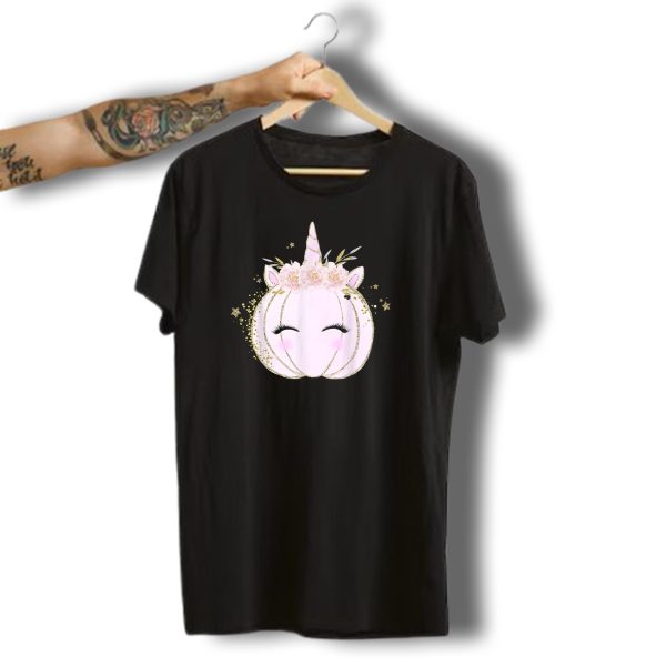 Pink Unicorn Pumpkin Halloween Girls Face Sparkles T Shirt t shirt 1