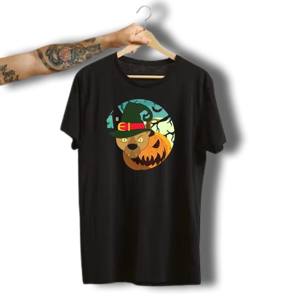 Pirate Halloween Animals Cat In Witch Hat With Spooky Pumpkin Scene T Shirt t shirt 1 1