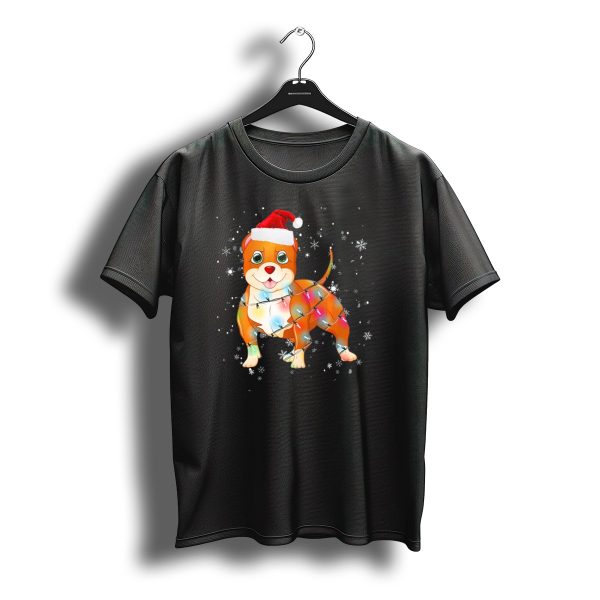 Pit Bull Puppy Santa Hat With Christmas Lights And Snowflakes T Shirt t shirt 1